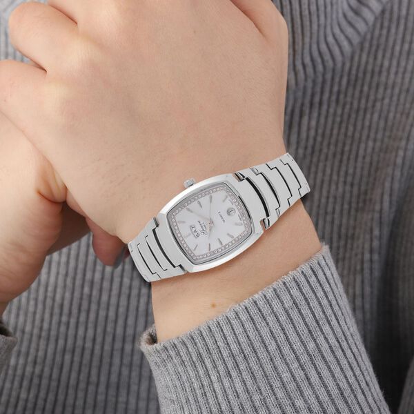 GENOA  - Eleganz-Uhr mit Mond- und Wochenanzeige, Japanisches Uhrwerk und Weißem Kristallzifferblatt, Reiner Edelstahl, 20 cm image number 3