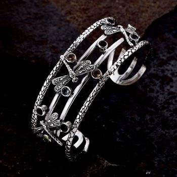 Royal Bali Kollektion - Roter Granat, Himmelblauer Topas Armreif ca. 19 cm 925 Silber ca. 2.89 ct