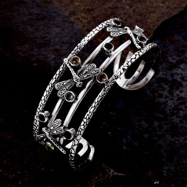 Royal Bali Kollektion - Roter Granat, Himmelblauer Topas Armreif ca. 19 cm 925 Silber ca. 2.89 ct image number 1