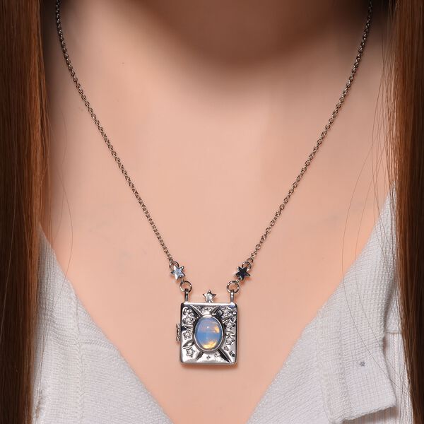 Opalit und wei&szlig;er Kristall-Medallion-Anh&auml;nger mit 45cm Kette image number 1