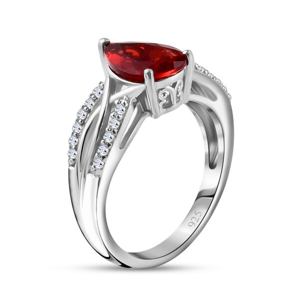 Mexikanischer Kirschfeuer-Opal und Zirkon Ring 925 Silber Platin-&Uuml;berzug image number 6