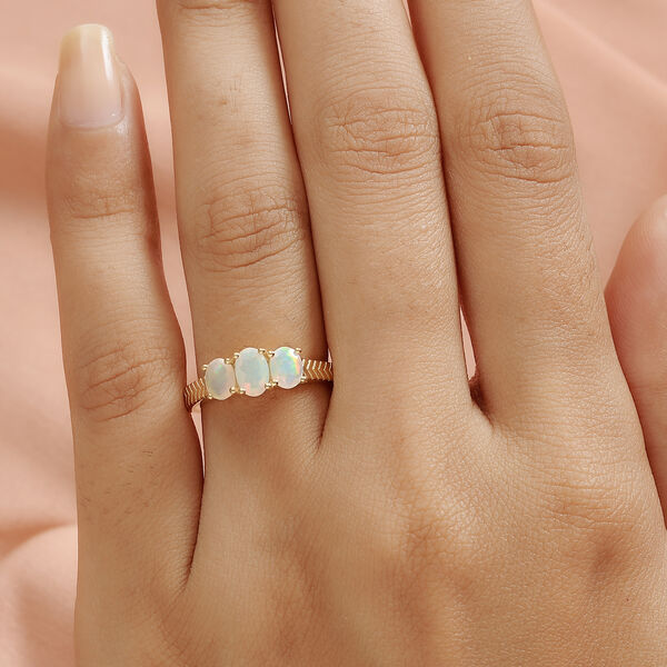 Natürlicher Äthiopischer Opal 3 Stein Ring 925 Silber vergoldet  ca. 0,75 ct image number 3