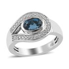 London Blau Topas und Zirkon Halo Ring 925 Silber Platin-Überzug image number 3