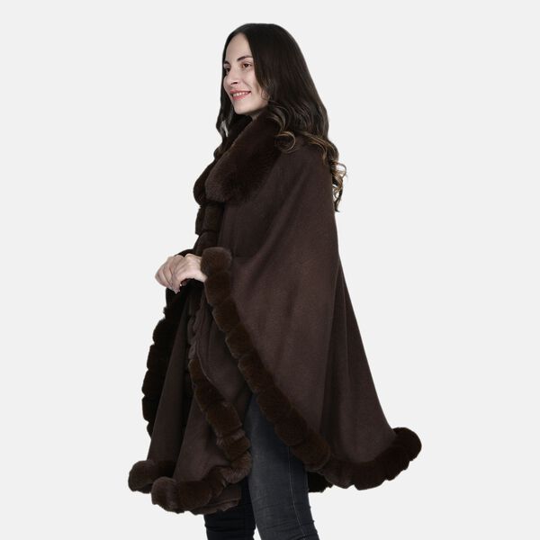 La Marey - Kunstpelz Mantel mit Knopfleiste, 75x115 cm, Dunkelbraun image number 2