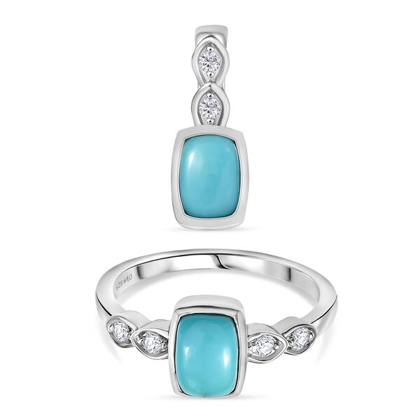 2er Set - D'Joy Sleeping Beauty Türkis Anhänger und Ring, 925 Silber rhodiniert (Größe 18.00) ca. 2.00 ct image number 0