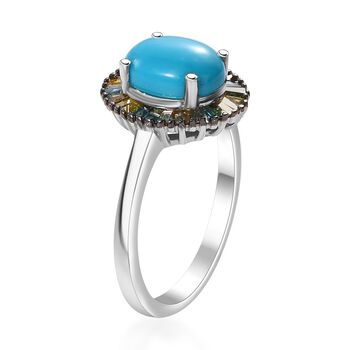 AA Amerikanischer, nat&uuml;rlicher Sleeping Beauty T&uuml;rkis und mehrfarbiger Diamant-Ring - 2,44 ct.