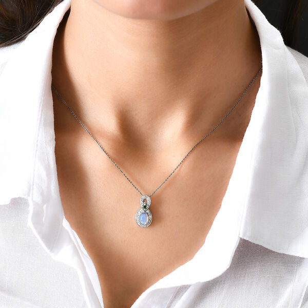 Natürlicher äthiopischer Opal, Chromdiopsid und Zirkon-Anhänger in Silber image number 2