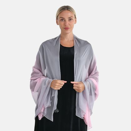 LA MAREY Signature Seidenschal aus 100% Maulbeerseide, 110 x 180 cm, Grau Pink