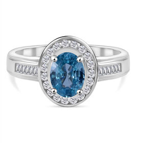 AA Blauer Zirkon, Weißer Zirkon Ring, 925 Silber rhodiniert, (Größe 17.00) ca. 3.35 ct