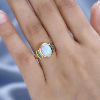 Nat&uuml;rlicher, &auml;thiopischer Welo Opal und Kagem sambischer Smaragd-Ring - 2,05 ct.