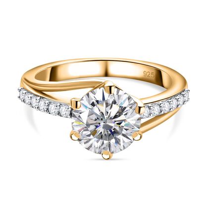 Moissanit Ring, 925 Silber Gelbgold Vermeil, (Gr&ouml;&szlig;e 20.00), ca. 2.00 ct