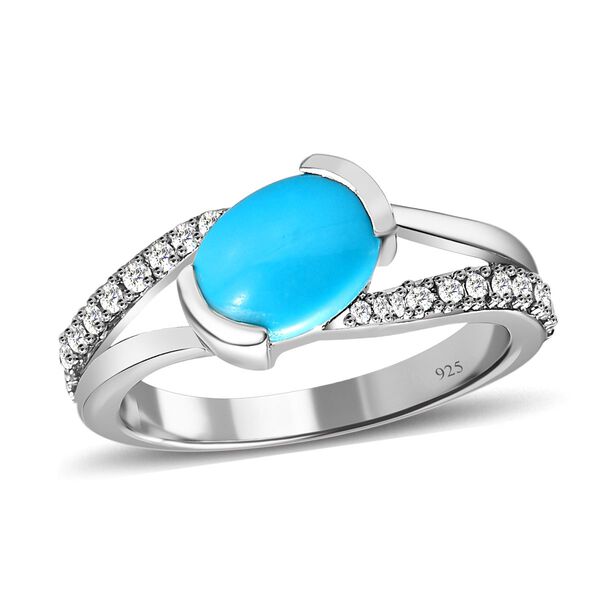 Amerikanischer, nat&uuml;rlicher Sleeping Beauty T&uuml;rkis und Zirkon-Ring - 1,34 ct. image number 3