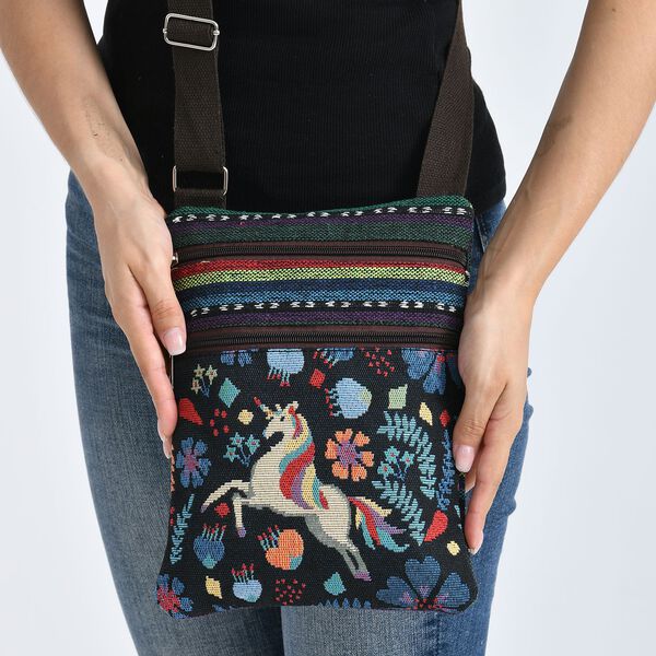 Crossbody-Tasche mit Einhorn, 3 Rei&szlig;verschlussf&auml;cher, verstellbarer Schultergurt (ca. 120 cm), 21x28 cm, Mehrfarbig image number 4