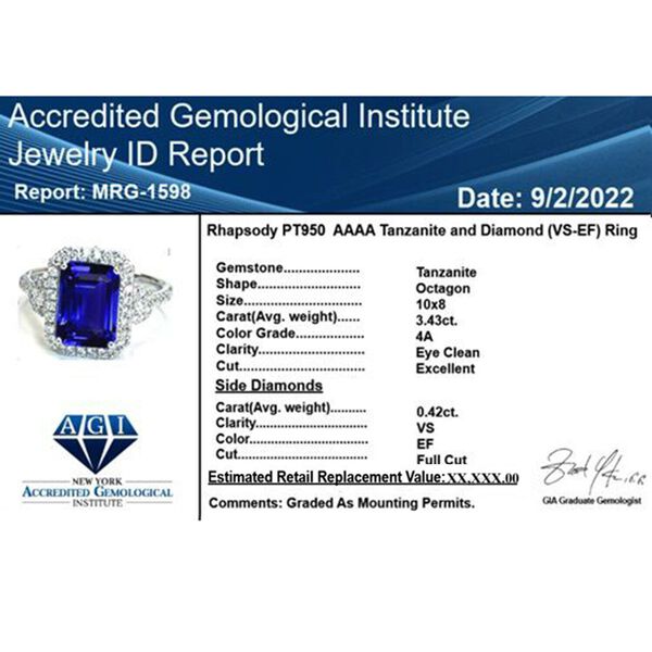 Rhapsody AAAA Tansanit, Wei&szlig;er Diamant Ring 950 Platin (Gr&ouml;&szlig;e 17.00) ca. 3,85 ct image number 5