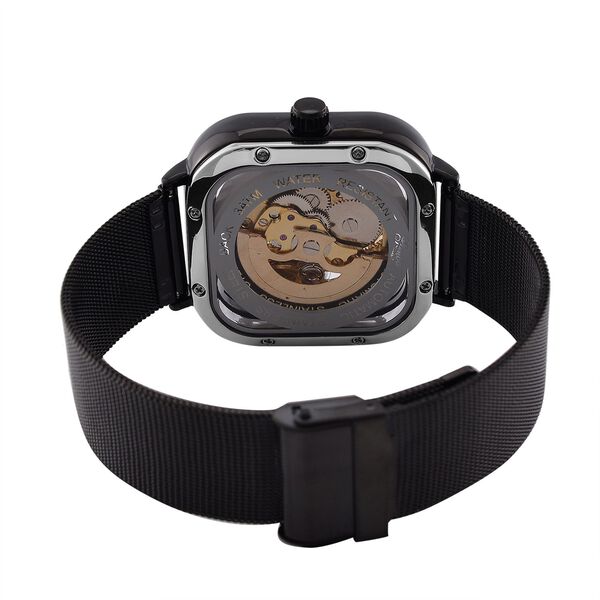 GENOA TIME V2 42mm Automatische Mechanikuhr - Schwarzes hohles Zifferblatt, Gehäuse aus Legierung mit IPS-Beschichtung, Edelstahl-Mesh-Armband, 3 ATM wasserdicht, 8.5 cm, schwarz image number 7