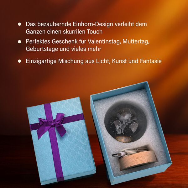 3D-Kristallglaskugel mit Einhorn, LED-Beleuchtung, 8cm, Farbwechsellicht image number 4