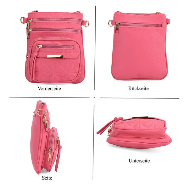 Crossbody-Tasche mit mehreren Rei&szlig;verschlussf&auml;chern und gemustertem Gurt, 19x22cm, Rosa image number 4