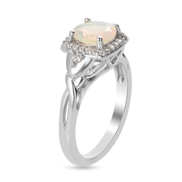 Nat&uuml;rlicher &Auml;thiopischer Opal und Zirkon Halo Ring 925 Silber Platin-&Uuml;berzug image number 5