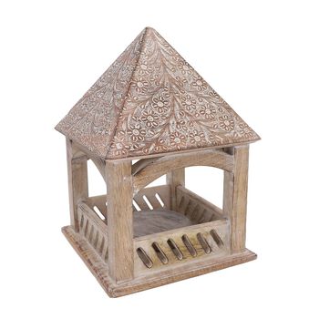 NAKKASHI - Handgeschnitztes Futterh&auml;uschen aus Mangoholz mit wei&szlig;em Finish