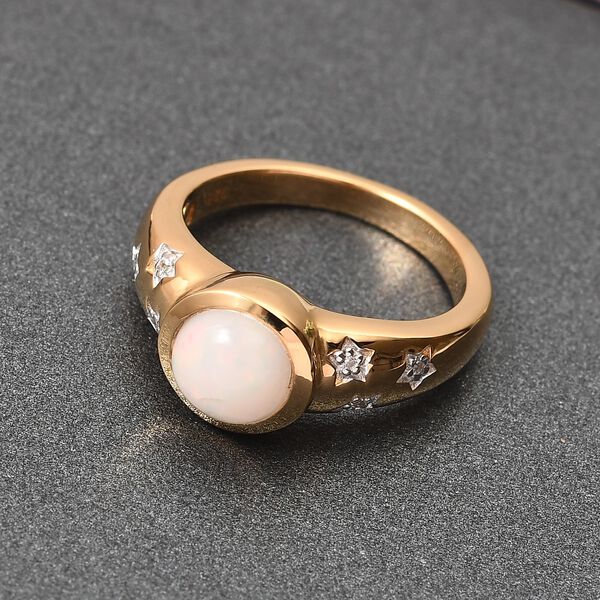 Natürlicher Äthiopischer Opal und Zirkon Solitär Ring 925 Silber 585 Vergoldet image number 2