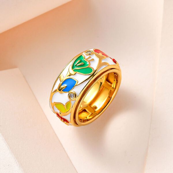 Bunte Bl&uuml;ten Diamant emaillierter Anti-Stress-Spinning-Ring image number 1