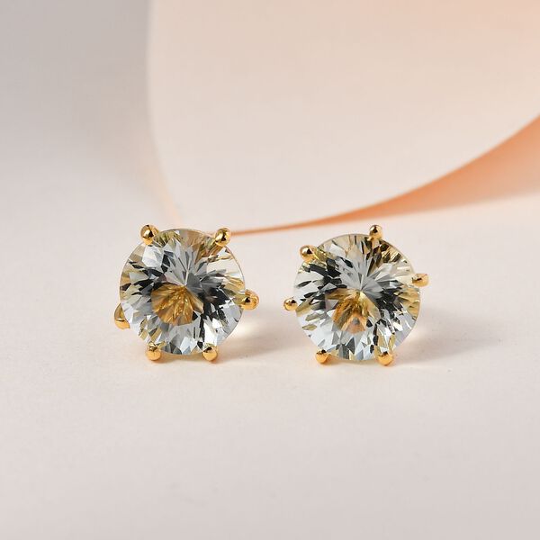 120 Facetten Prasiolith Ohrringe, 925 Silber Gelbgold Vermeil, ca. 4.12 ct image number 2