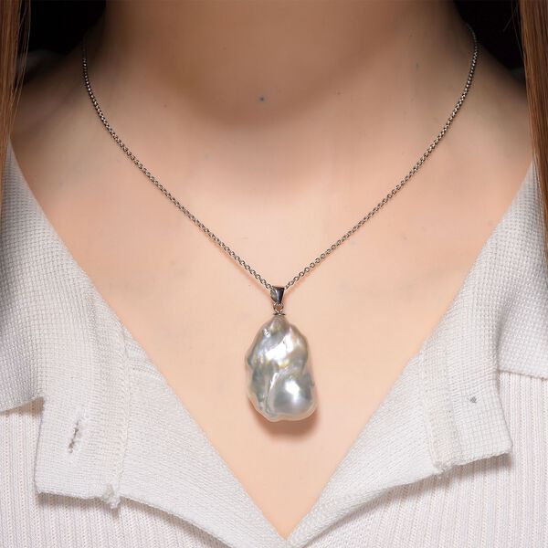 AAA Wei&szlig;e S&uuml;&szlig;wasser Barockperle Anh&auml;nger mit Kette, ca. 50 cm, 925 Silber rhodiniert image number 2