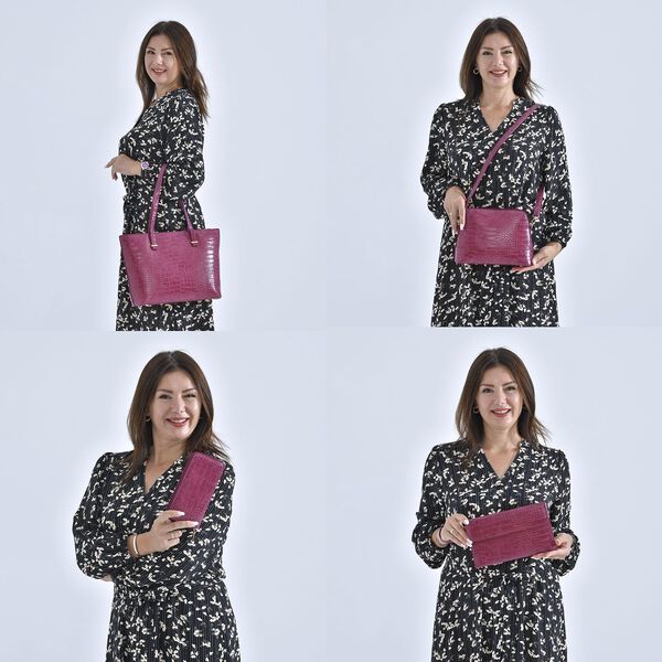 Passage - 4er-Set Handtaschen mit Krokodilpr&auml;gung; enth&auml;lt Schultertasche,, Cross Body Bag, Clutch Bag und Portemonnaie, Violett image number 2