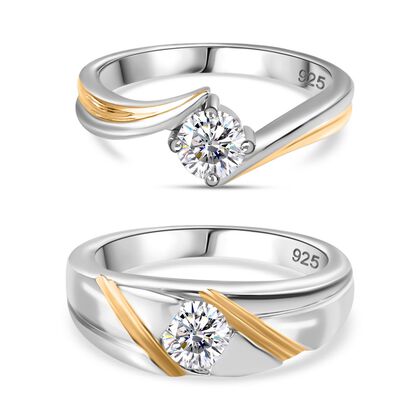2er Set Moissanit-Ring in Bicolor-Optik (Gr&ouml;&szlig;e 20.00),ca. 0.90 ct