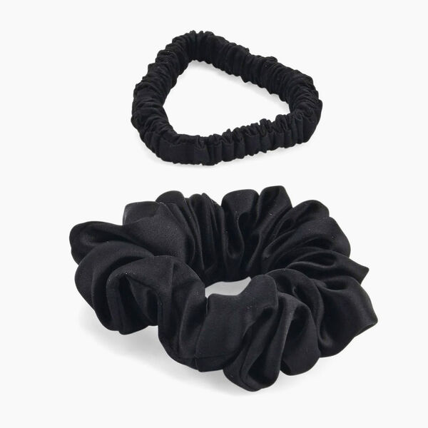 LA MAREY 2er-Set Scrunchies aus 19mm 100% Maulbeerseide, Schwarz image number 0