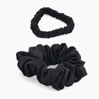 LA MAREY Signature - Seiden-Scrunchies aus 100% Maulbeerseide, 1 cm und 3,5 cm, Schwarz