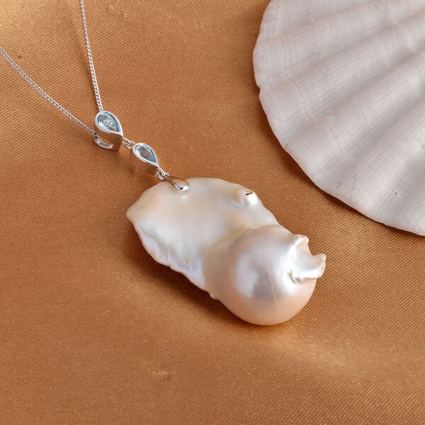 Barockperle und Blautopas Anhänger mit Kette, 925 Silber rhodiniert image number 3