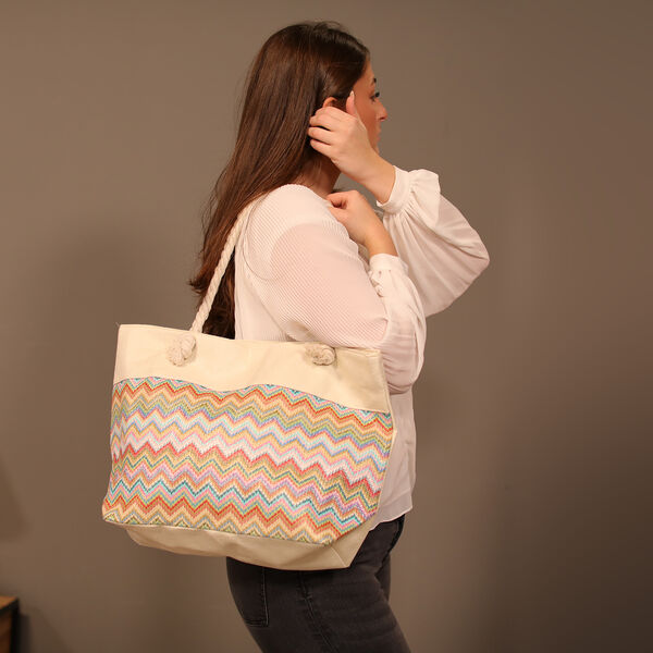 Jacquard Handtasche aus Jute mit Zig-Zag Muster, pastellfarben image number 2