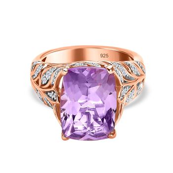 Rose De France Amethyst, Wei&szlig;er Zirkon Ring, 925 Silber ros&eacute;vergoldet (Gr&ouml;&szlig;e 17.00) ca. 6.42 ct