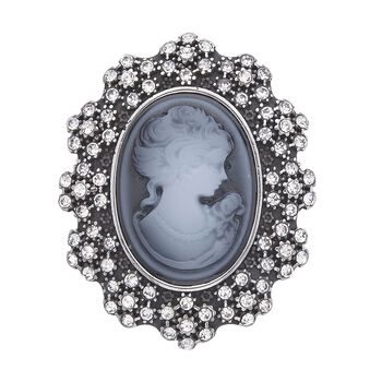 J Francis gefertigt mit SWAROVSKI Wei&szlig;er Swarovski Kristall Brosche 316L Edelstahl Schwarz oxidiert (7-8 Werktage Lieferzeit)