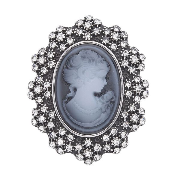 J Francis gefertigt mit SWAROVSKI Wei&szlig;er Swarovski Kristall Brosche 316L Edelstahl Schwarz oxidiert (7-8 Werktage Lieferzeit)