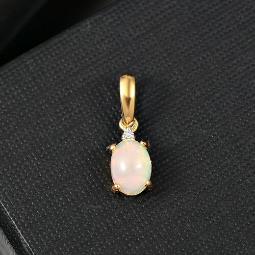 AA Natürlicher, äthiopischer Welo Opal, Lab Grown Diamant Anhänger 925 Silber vergoldet ca. 0,54 ct. image number 1