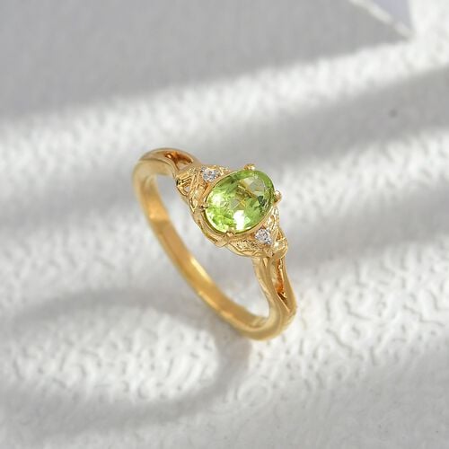 Peridot, Weißer Zirkon Ring 925 Silber vergoldet (Größe 18.00) ca. 0,82 ct image number 1