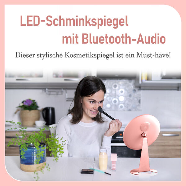 LED-Schminkspiegel mit Bluetooth-Audio und USB-Ladekabel, Rosa image number 2