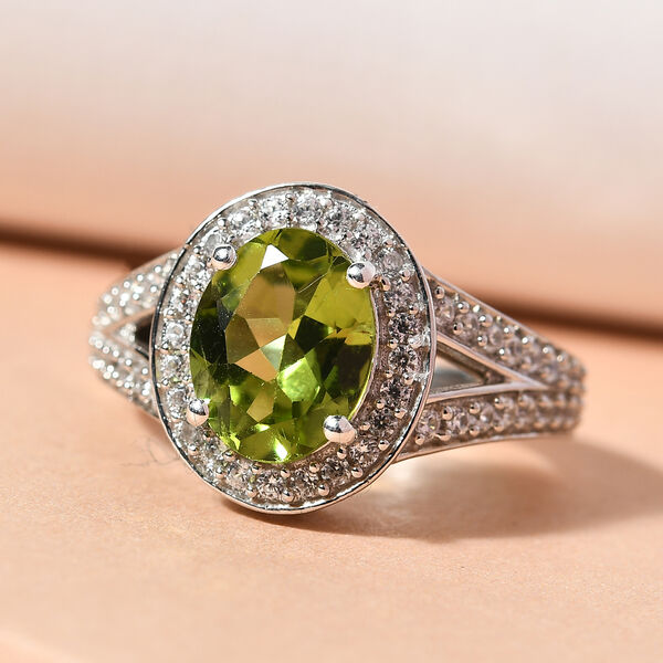 Natürlicher Peridot und Zirkon Ring 925 Silber platiniert  ca. 3,01 ct image number 2