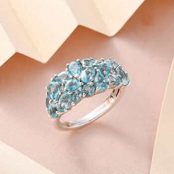 Paraiba-Apatit Ring, 925 Silber platiniert (Gr&ouml;&szlig;e 21.00) ca. 3.47 ct