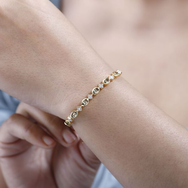 AA Natürlicher goldener Tansanit, Weißer Zirkon Armband ca. 18 cm 925 Silber Gelbgold Vermeil ca. 4,34 ct. image number 3