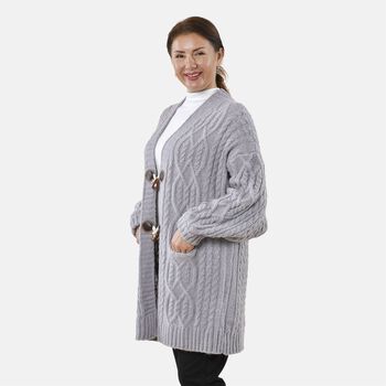 Lange Strickjacke mit Schlaufe, Grau