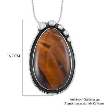 Gelbes Tigerauge Halskette ca. 60 cm + 10 cm Extender, Reiner Edelstahl ca. 50.00 ct