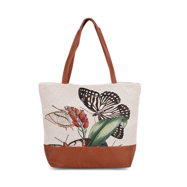 Schultertasche mit Schmetterlingsmuster, 42x34x12cm, Weiß image number 0