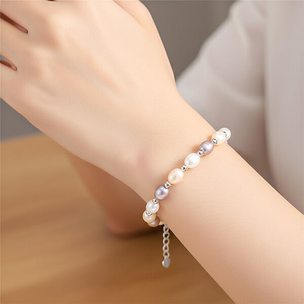 Mehrfarbige Süßwasser Perle Armband ca. 16.5 cm + 3.5 cm Extender, Nickelfreies Messing, Silberfarben image number 2