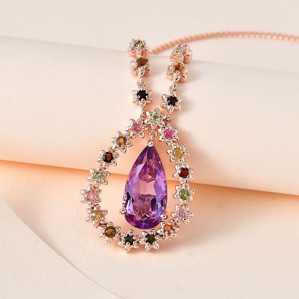 Rose De France Amethyst, mehrfarbige-Turmalin Halskette, ca. 45 cm, 925 Silber ros&eacute;vergoldet, ca. 10.77 ct image number 2