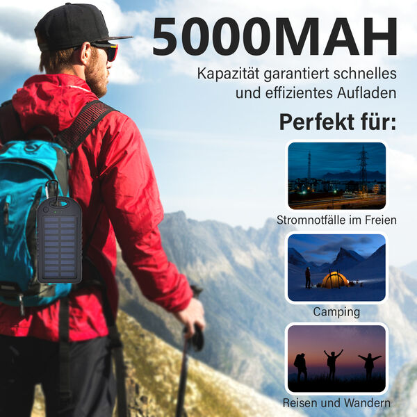 Solarbetriebene Powerbank mit USB Anschluss, Schwarz image number 3