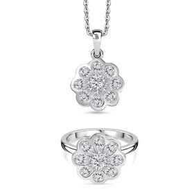 D’Joy Moissanit Ring und Anhänger mit 50cm Kette