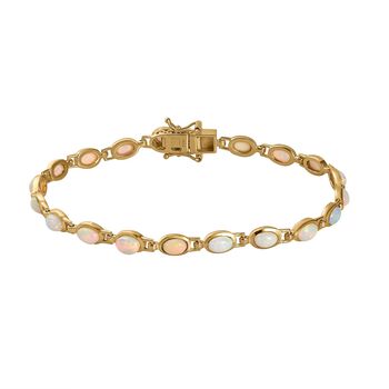 Nat&uuml;rliches, &auml;thiopisches Welo Opal-Armband, ca. 20 cm, 925 Silber vergoldet ca. 5,89 ct